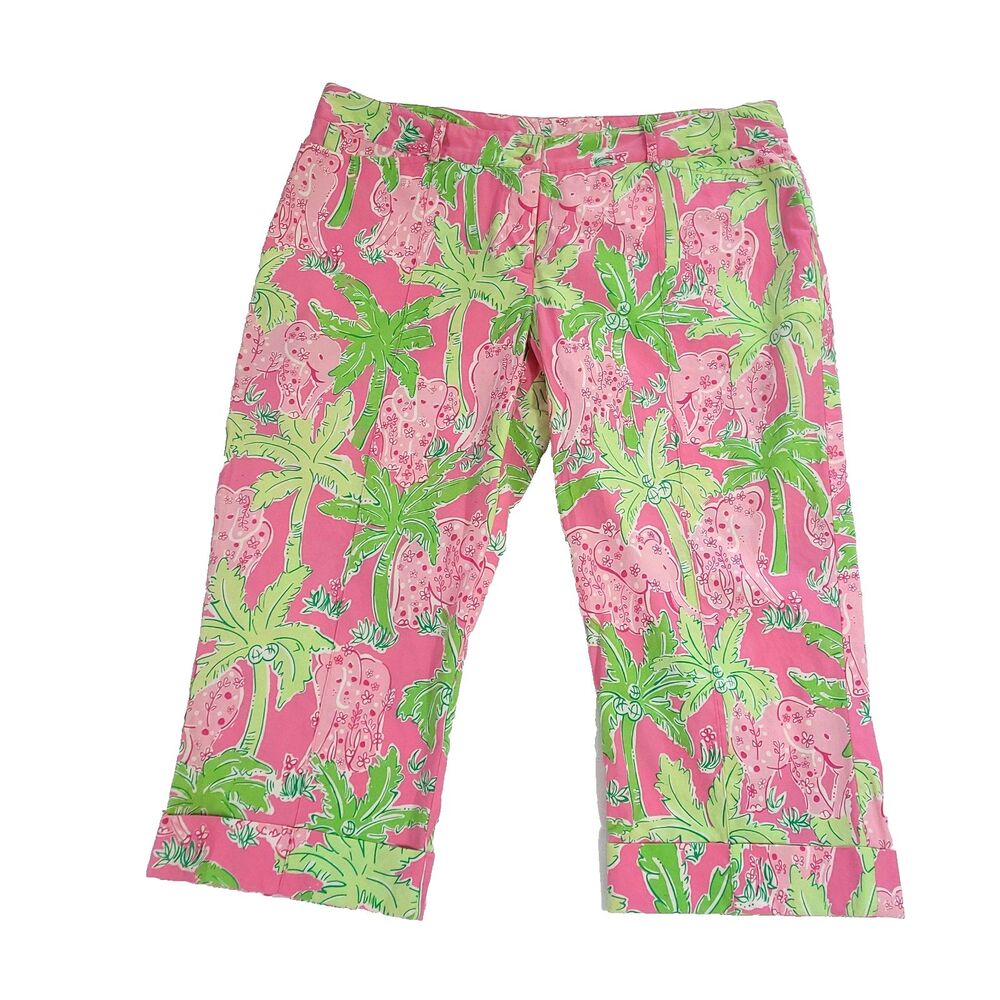 Lilly Pulitzer Elephant Pink Cuffed Capri Pants 10 bubblegum barbie beach resort